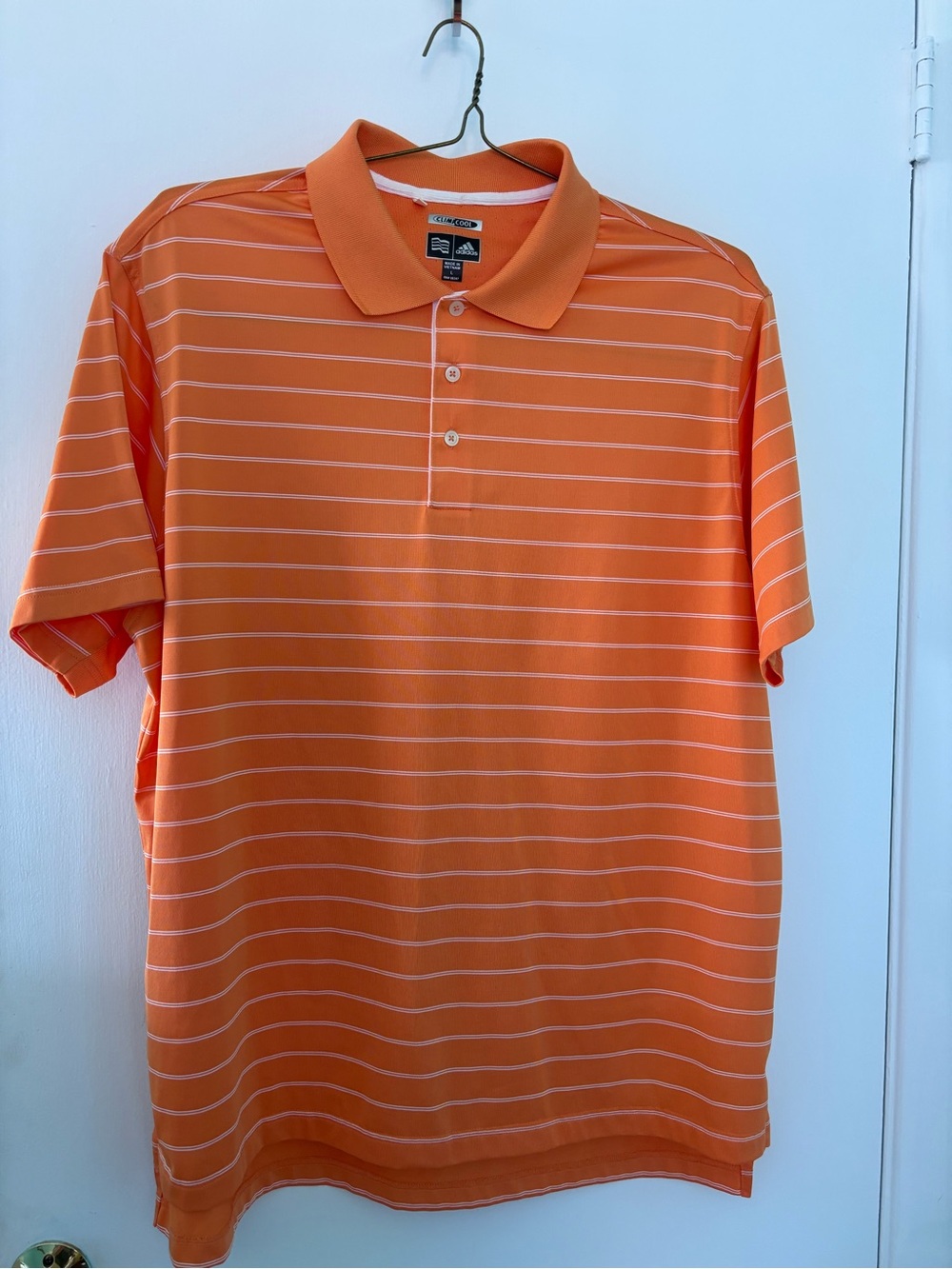adidas Orange Polo with Thin White Stripe Pattern